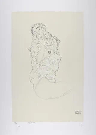 Litografía Klimt - La fille aux yeux fermés, 1917 | The girl with closed eyes, 1917  (Reclining Female Semi-Nude with Closed Eyes / Liegender weiblicher Halbakt mit geschlossenen Augen).