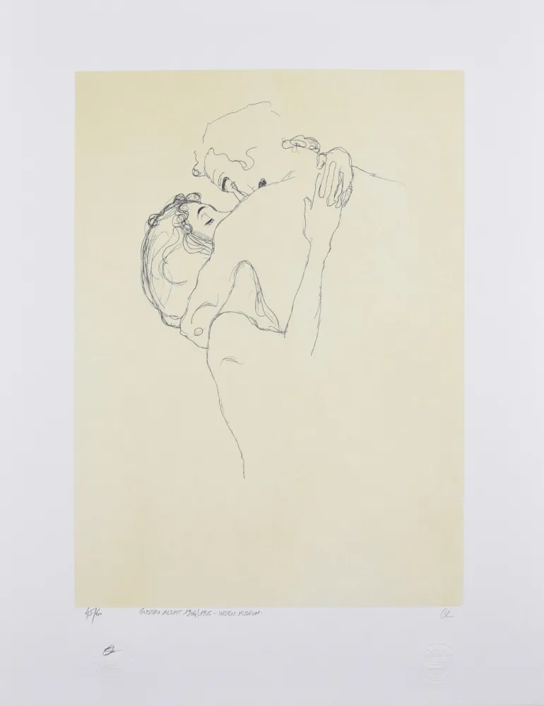 Litografía Klimt - LES AMOUREUX / LOVERS 1904-1905 / Upper bodies of an embracing couple