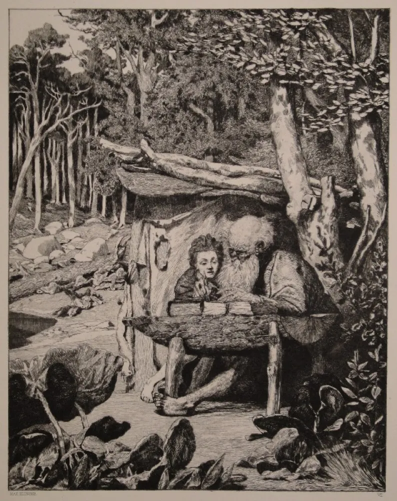 Grabado Klinger - Simplici Schreibstube / Simplicius’s Writing Lesson