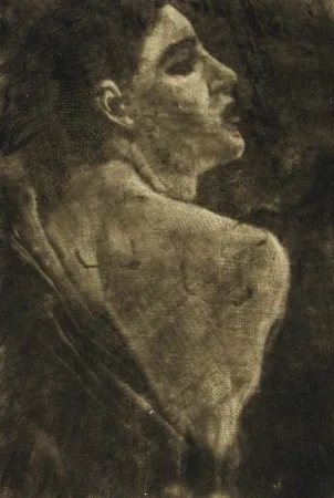 Grabado Klinger - Weibliche Halbfigur Schabkunstversuch.