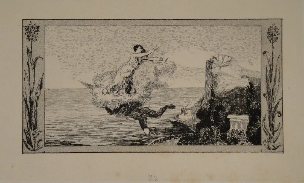 Aguafuerte Y Aguatinta Klinger - Zephyrus Psyche wegtragend / Zephyr Carrying Psyche Away