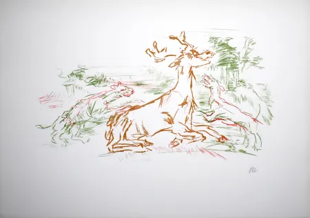 Litografía Kokoschka - Le cerf, le cygne sont des masques..., 1967 - Hand-signed with Oskar Kokoschka's initials