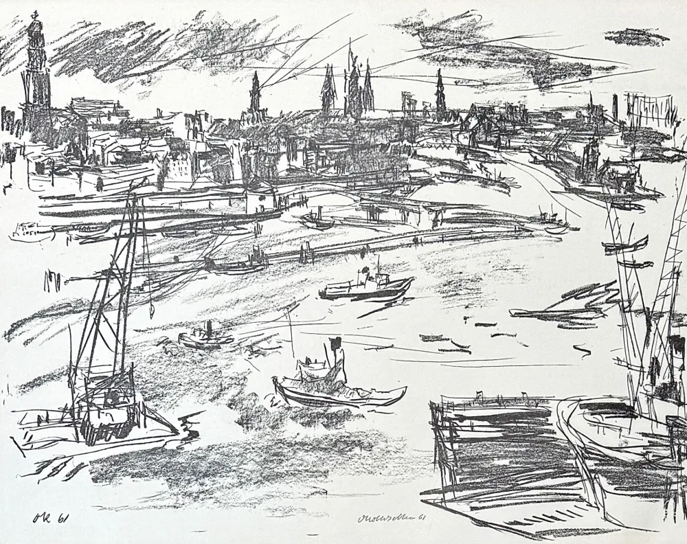 Litografía Kokoschka - Oskar Kokoschka (1886–1980) - Port of Hamburg - Lithograph on paper - 1961