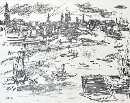 Litografía Kokoschka - Oskar Kokoschka (1886–1980) - Port of Hamburg - Lithograph on paper - 1961