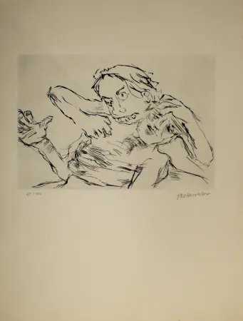 Punta Seca Kokoschka - Penthesilea zerfleischt den gefallenen Achill