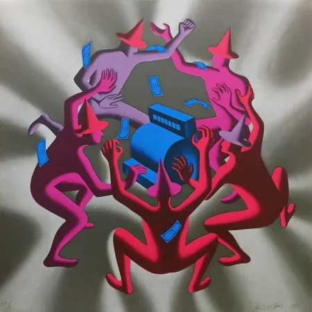 Serigrafía Kostabi - CASH DANCE (GREY)