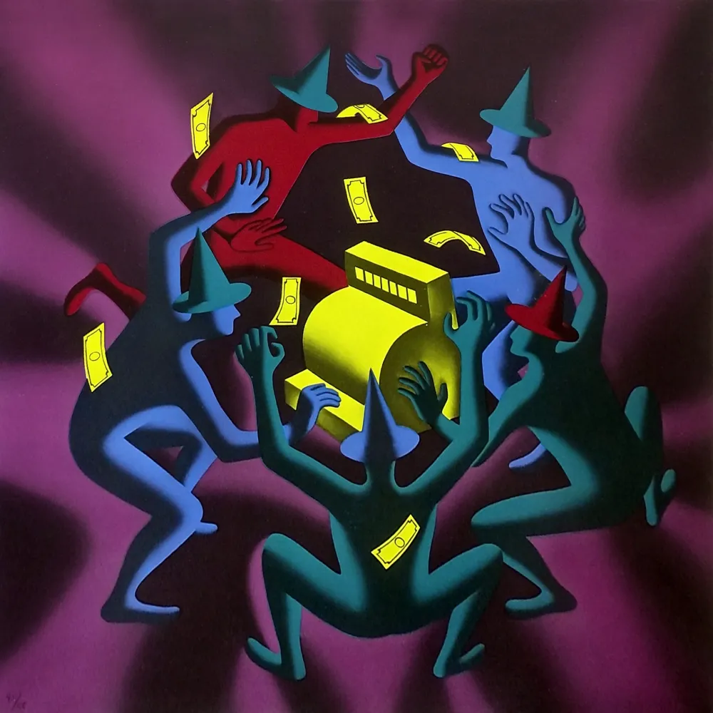 Serigrafía Kostabi - CASH DANCE (PURPLE)