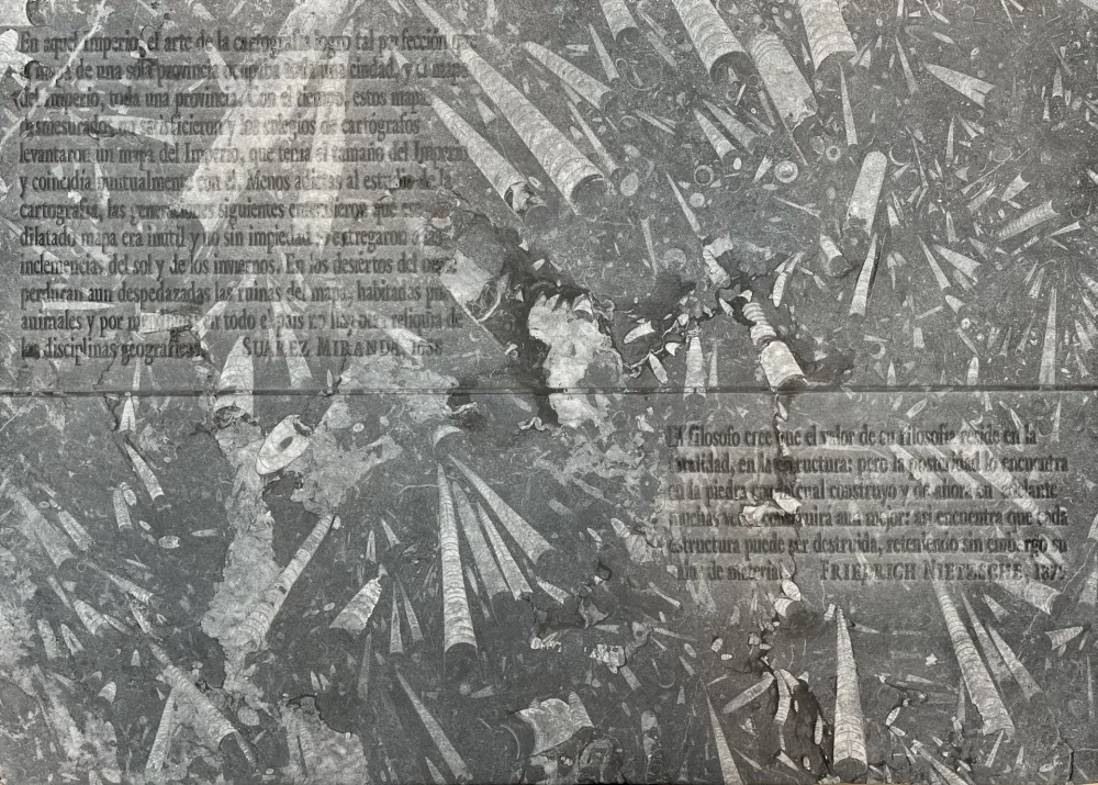 Aguafuerte Kosuth - El mapa de Miranda y la disciplina de Nietzsche