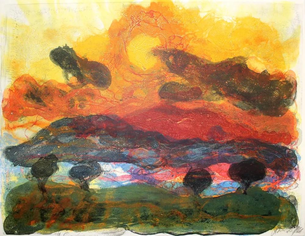 Litografía Kruck - Landschaft mit Pinen