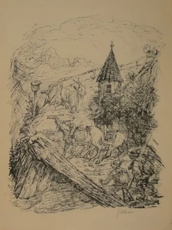 Litografía Kubin - Transport im Gebirge