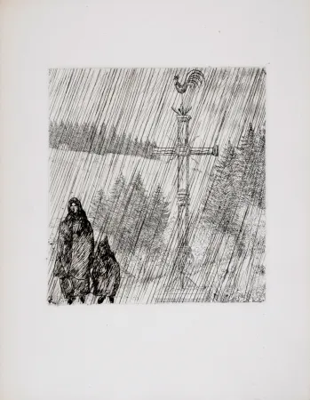 Aguafuerte Laboureur - Bretagne : Promenade au calvaire, 1946