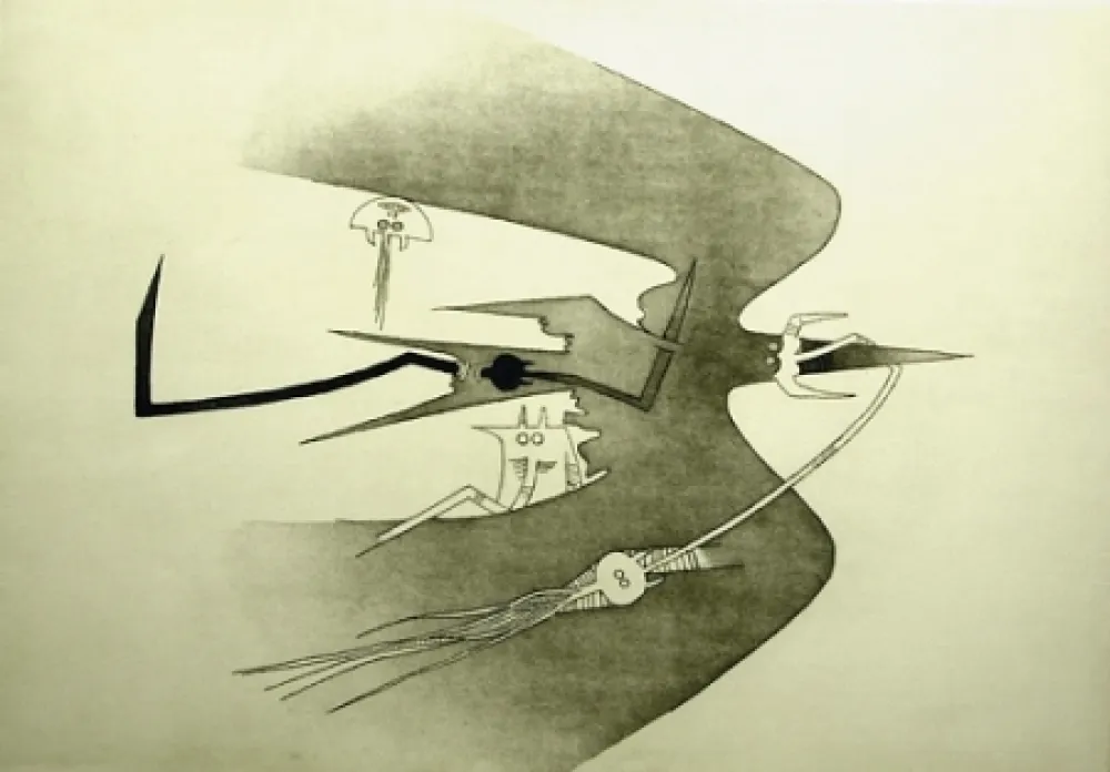 Aguafuerte Y Aguatinta Lam - Des hommes- oiseaux, des nageurs-courbes