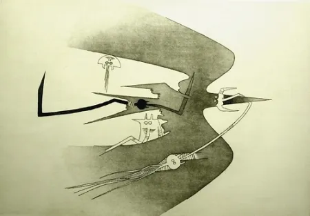 Aguafuerte Y Aguatinta Lam - Des hommes- oiseaux, des nageurs-courbes