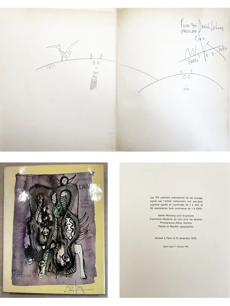 Libro Ilustrado Lam - (P. Soupault) DESSINS. Avec un dessin original dédicacé et signé (1975)