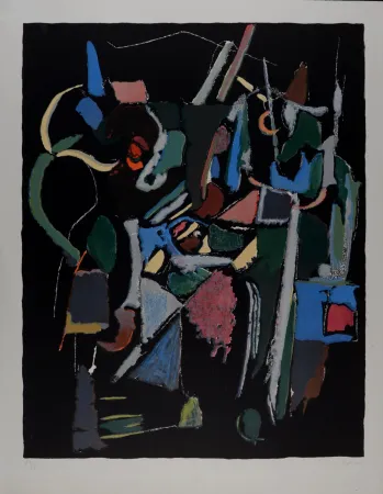 Litografía Lanskoy - Composition sur fond noir, vers 1968 - Hand-signed