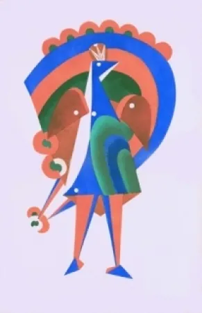 Litografía Larionov - Composition au paon