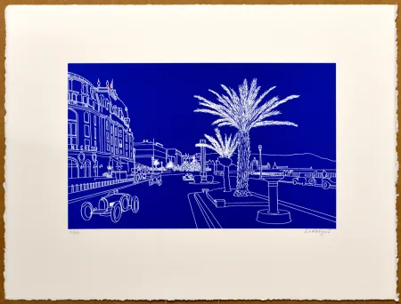 Linograbado Larregui - Nice - Promenade des Anglais