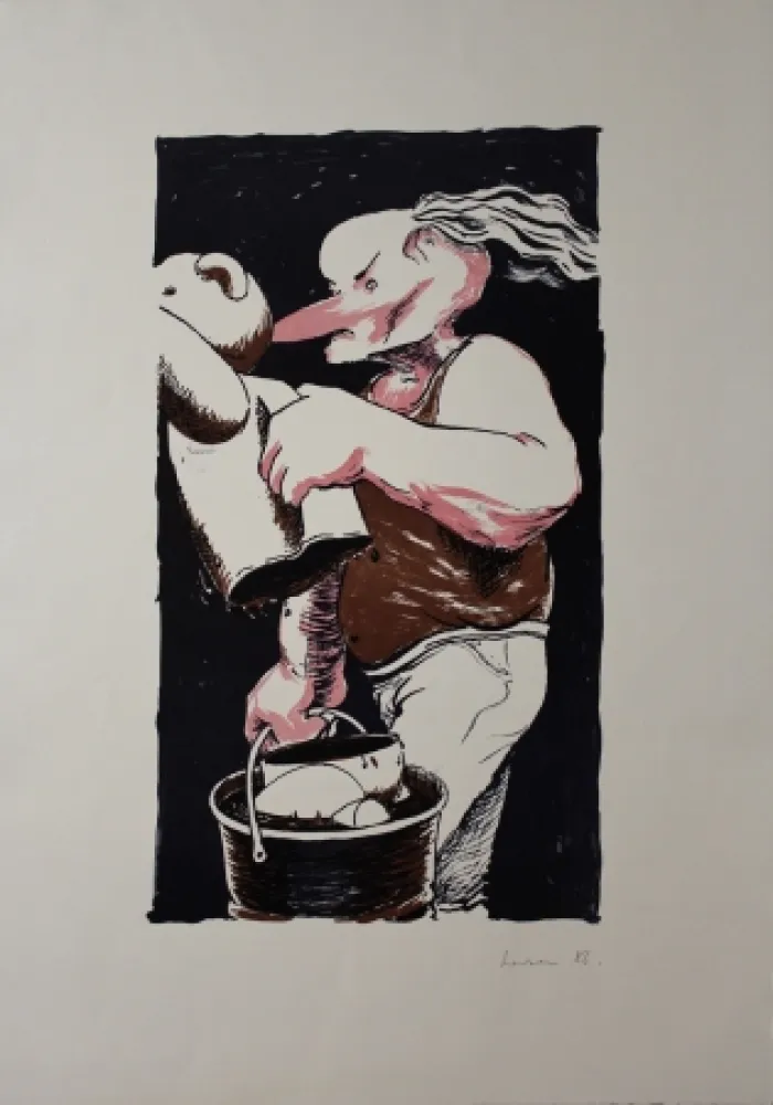 Litografía Larsen - The Assistant Helps Out