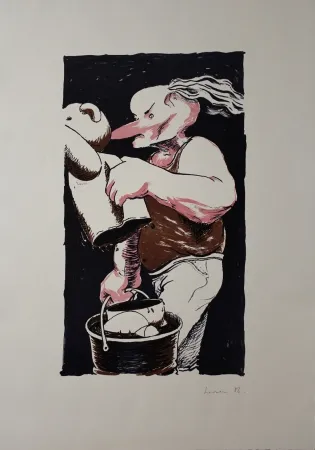 Litografía Larsen - The Assistant Helps Out