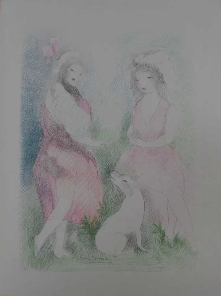 Litografía Laurencin - Deux amies avec un chien