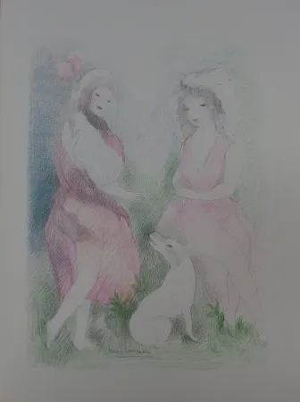 Litografía Laurencin - Deux amies avec un chien