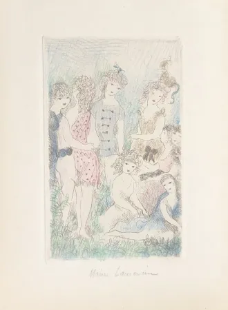Grabado Laurencin - Huit filles dans un pré