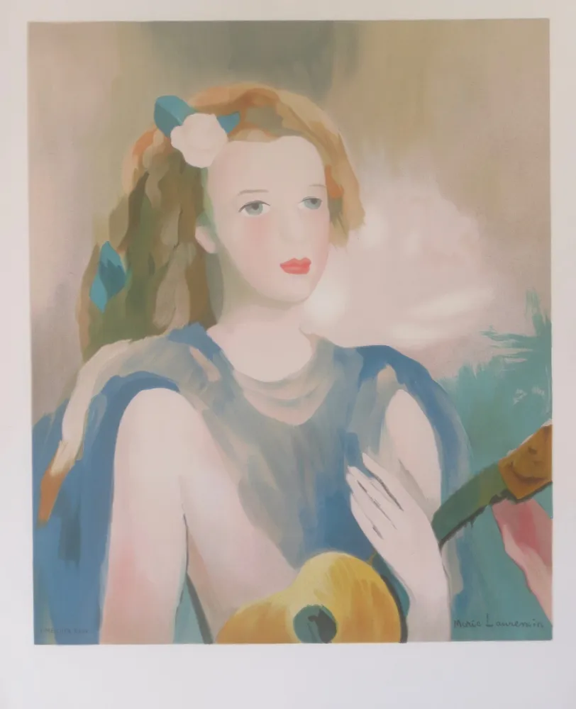 Litografía Laurencin - Jeune fille a la guitare
