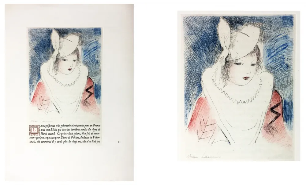 Aguafuerte Laurencin - LA PRINCESSE DE CLÈVES (Pl. II signée au crayon). 1947