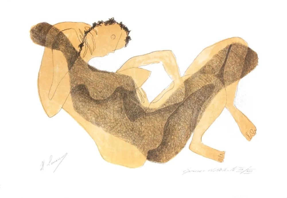 Litografía Laurens - Femme allongée au bras levé (1950)