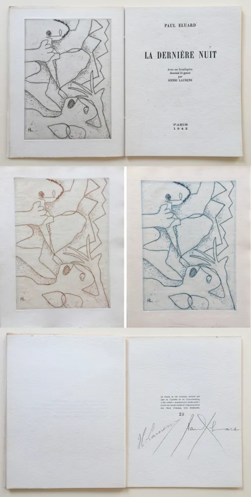 Libro Ilustrado Laurens - Paul Éluard : La Dernière Nuit. Avec un frontispice gravé par Henri Laurens (1942).