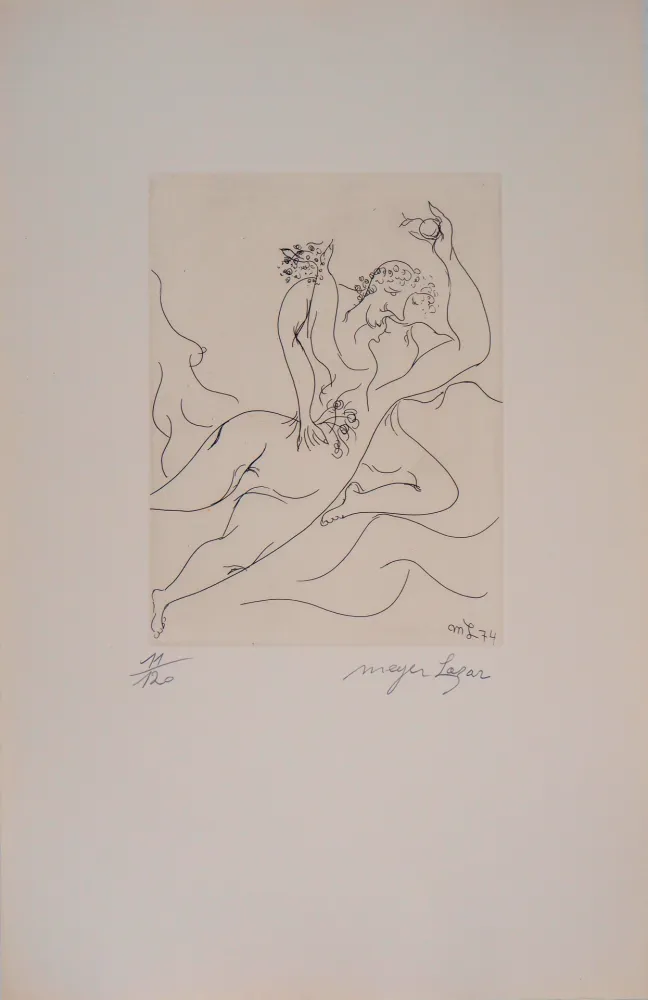 Grabado Lazar - Cantique des Cantiques, Amants emportés par les flots de la passion