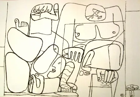 Litografía Le Corbusier - Black and White lithograph from the Portofolio “Cortège” - 1939. Fall of Barcelona