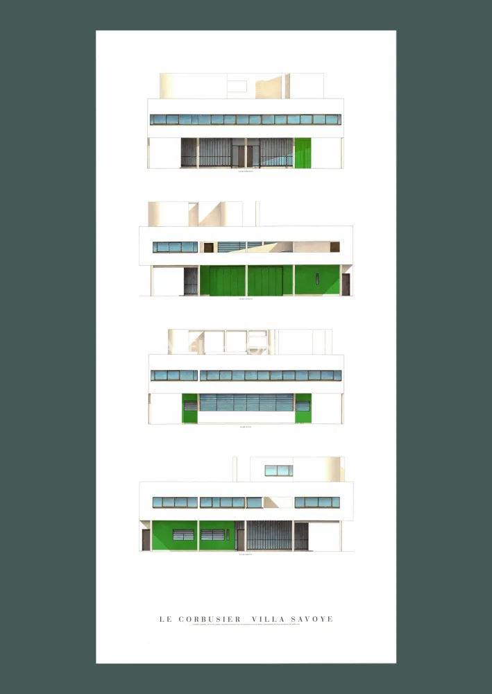 Litografía Le Corbusier - Le Corbusier: 'Villa Savoye, Four Elevations' Offset-lithograph