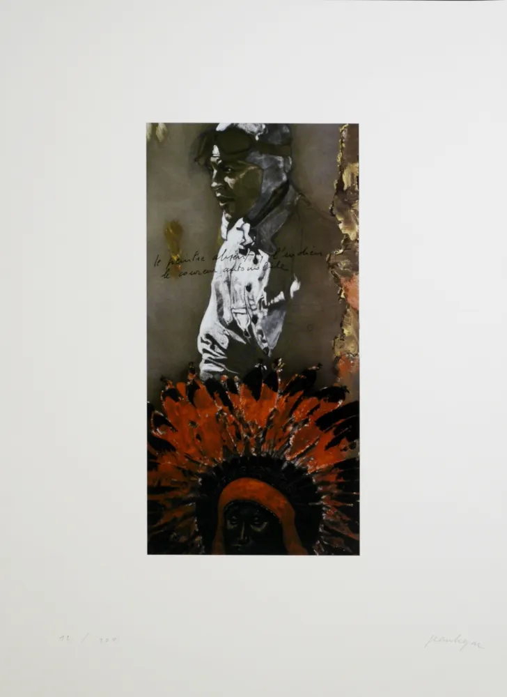 Litografía Le Gac - Le peintre absent, l'indien et le coureur automobile, 1995