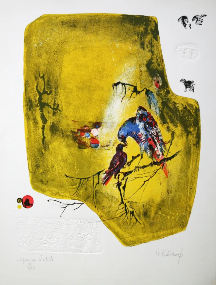 Litografía Lebadang - Birds on a Branch