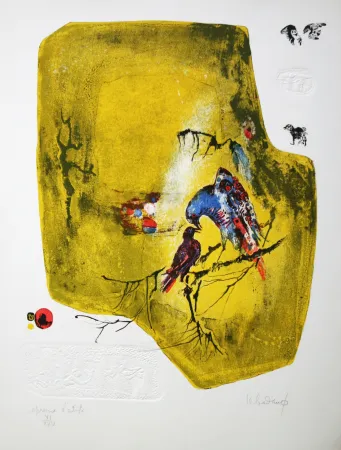 Litografía Lebadang - Birds on a Branch