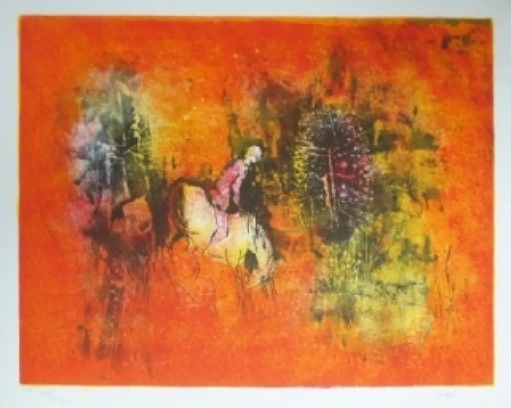 Litografía Lebadang - Cavalier dans la forêt