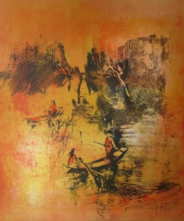 Litografía Lebadang - Maison sur eau