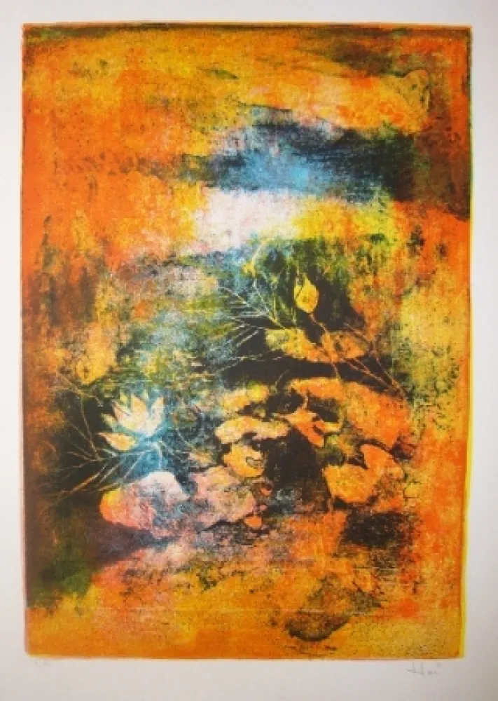 Litografía Lebadang - Mare aux lotus 2