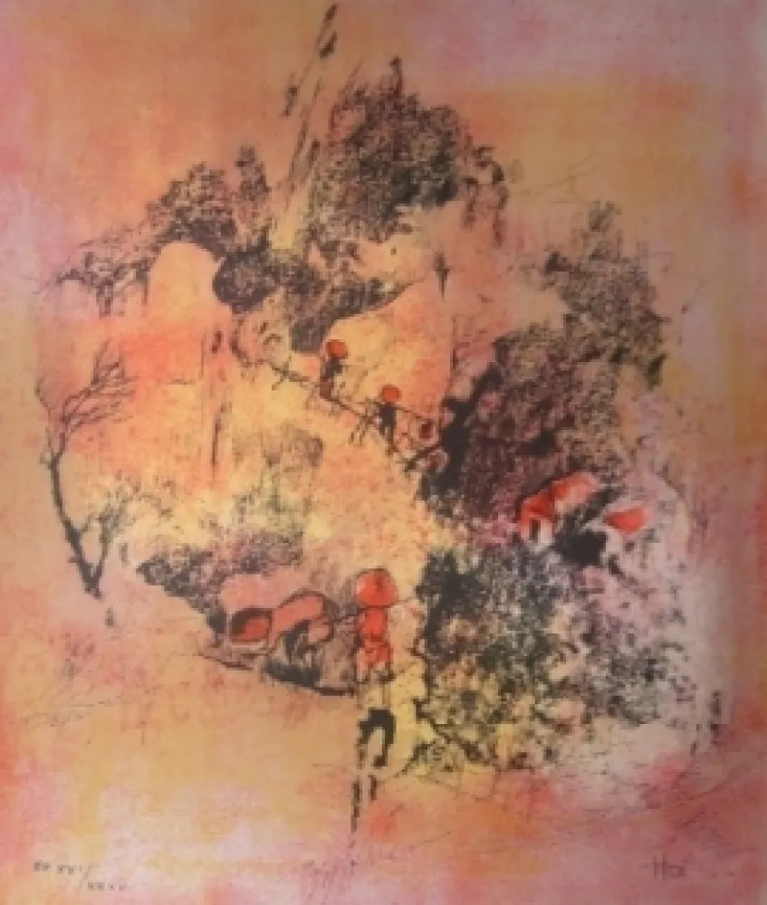 Litografía Lebadang - Recolte de riz