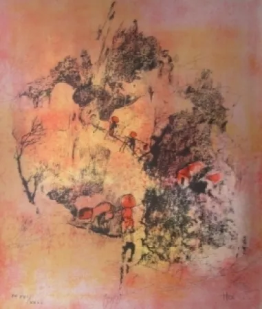 Litografía Lebadang - Recolte de riz