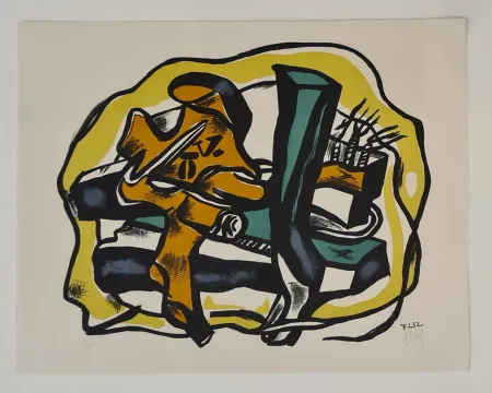 Litografía Leger - Composition sur fond jaune 