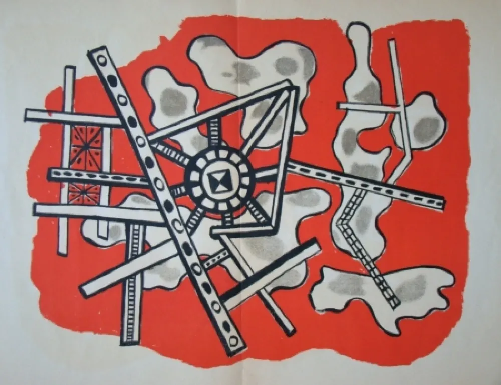 Litografía Leger - Construction sur fond rouge