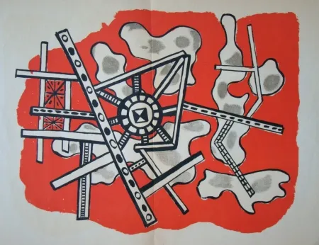 Litografía Leger - Construction sur fond rouge