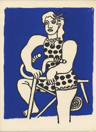 Litografía Leger - CYCLISTE SUR FOND BLEU (LE CIRQUE 1950)