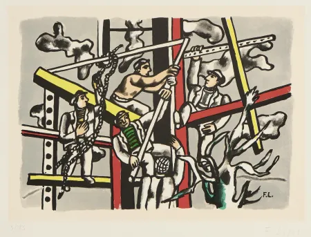 Litografía Leger - Fernad Legér (1881–1955) – Les constructeurs – Color lithograph on paper – 1950