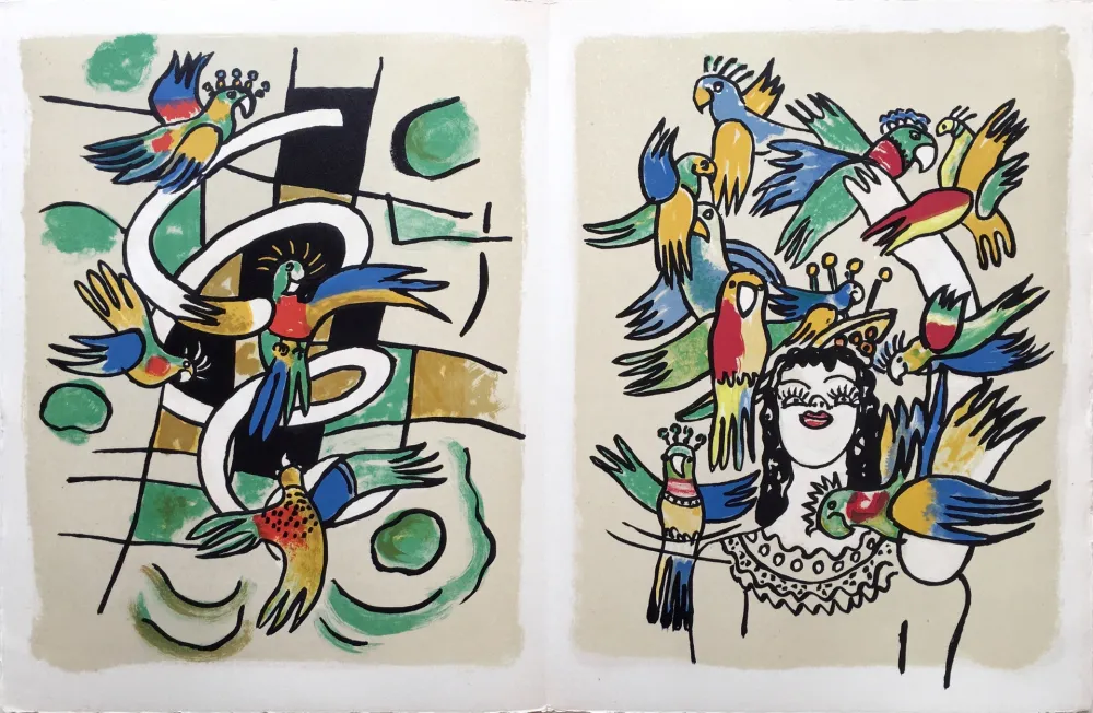 Litografía Leger - LA REINE DES PERROQUETS (CIRQUE. 1950)
