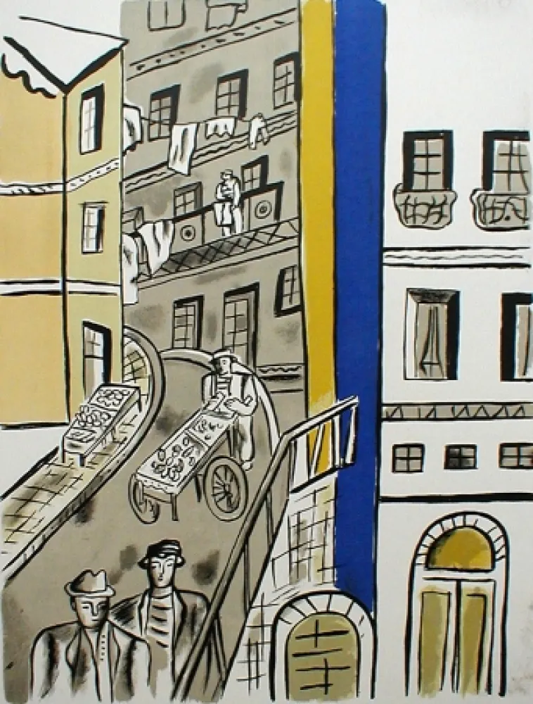 Litografía Leger - La Rue (plate 5 from La Ville)