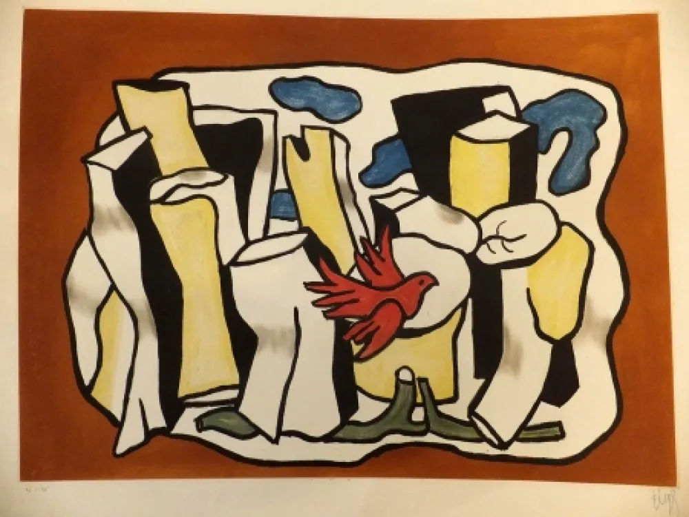 Aguatinta Leger - L'Oiseau rouge dans le bois