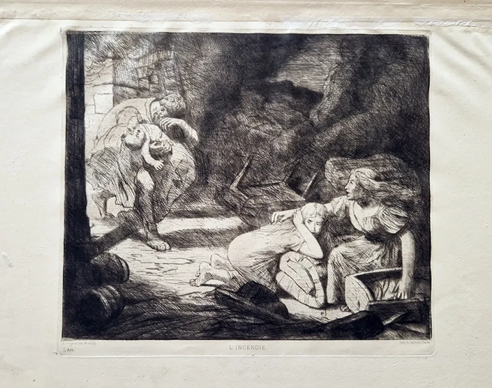 Aguafuerte Legros - L'incendie